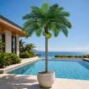 8ft Tall Artificial Phoenix Palm Tree with 3 Coconut Fruits, Large Fake Tropical Silk Tree Outside, Fake Tree Perfect for Indoor Outdoor Patio Poolside Yard Doorway Home Office Decor