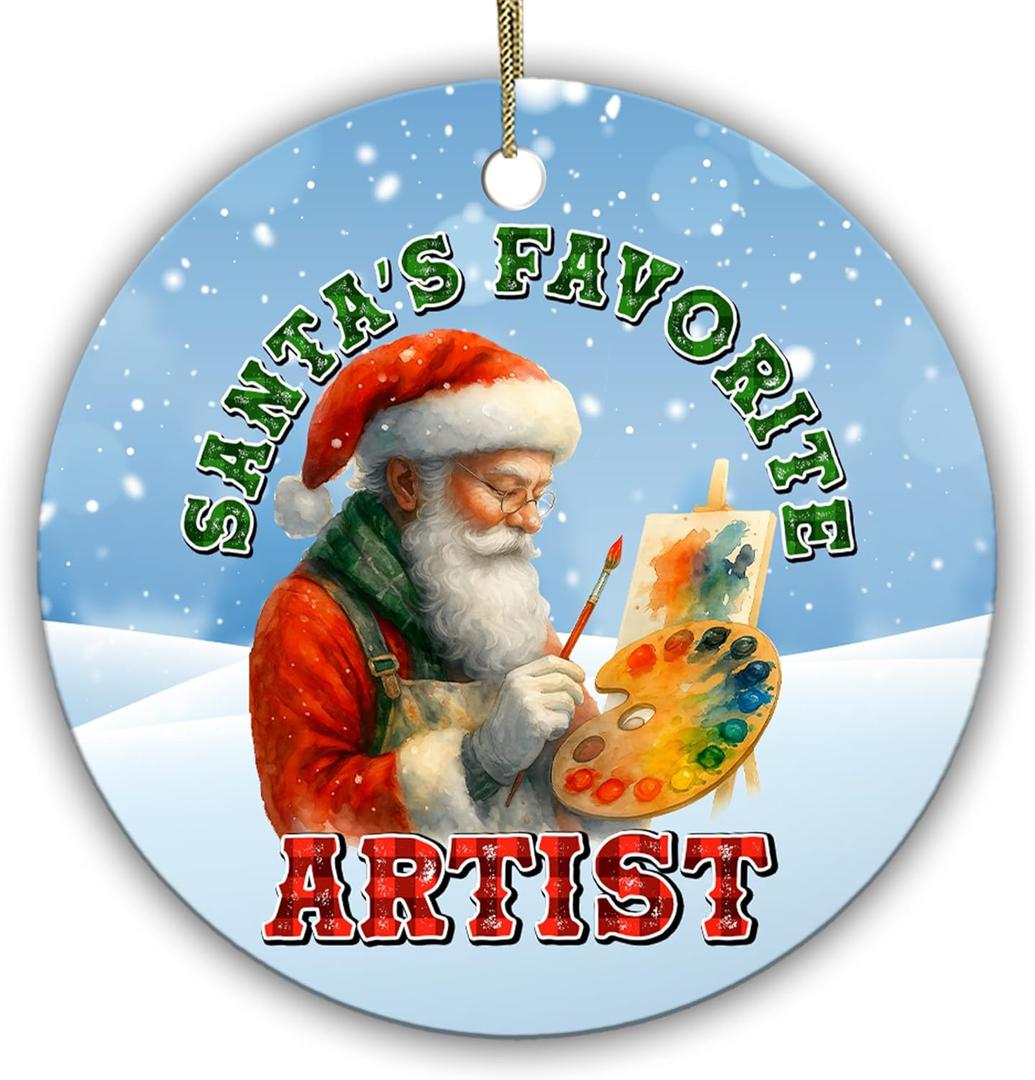 Santas Favorite Artist Ornament Funny for Painters, Designers, Art Teachers Creative Santa Claus Holiday Keepsake 2.9" Ceramic Ornament