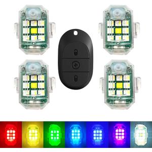 Wireless Strobe LED Lights, 4 Pack, RGB Emergency Warning Lights, USB Rechargeable, 7 colors 30 Flash Modes, High Brightness, For Car Motorcycle Bicycle Bike Outdoor Camp Hiking (M3-4)