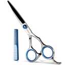Stainless Steel Hair Cutting Scissors 6.5 Inch Hairdressing Razor Shears Professional Salon Barber Haircut Scissors, One Comb Included, Home Use for Man Woman Adults Kids Babies, Silver/Blue