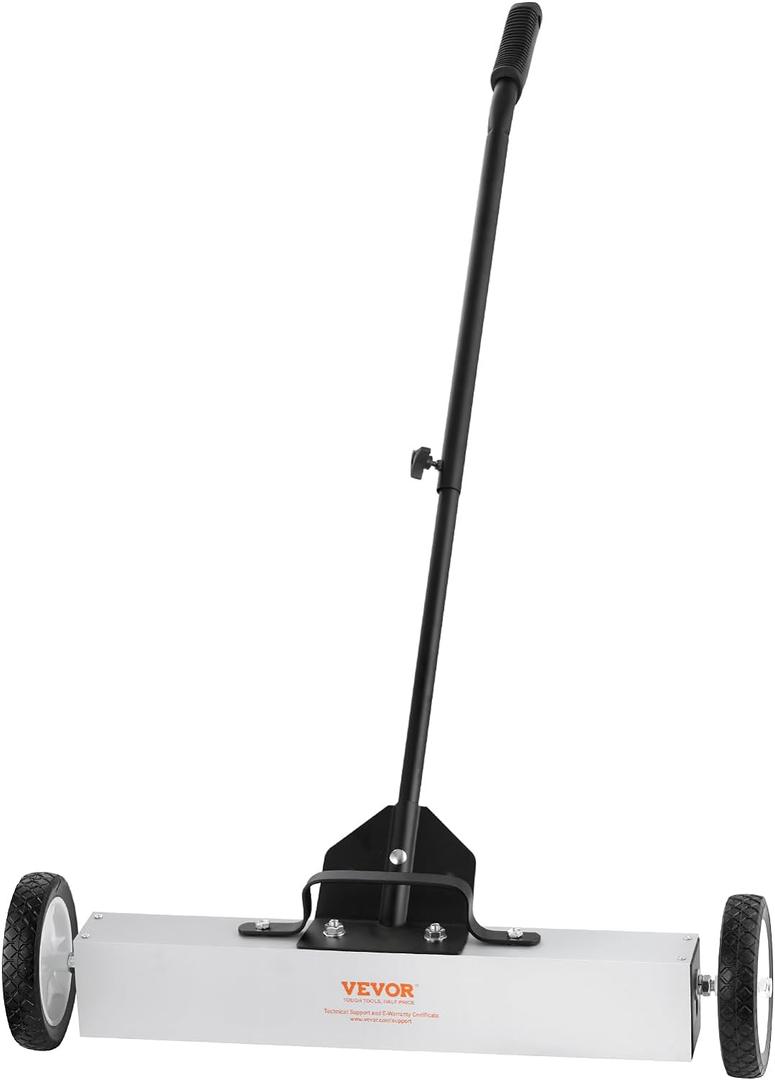 VEVOR 50Lbs Rolling Magnetic Sweeper with Wheels, Push-Type Magnetic Pick Up Sweeper, 24-inch Large Magnet Pickup Lawn Sweeper with Telescoping Handle, Easy Cleanup of Workshop Garage Yard