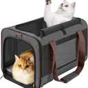 Small Dog Carrier Cage Soft Chihuahua/Softshell Big Cat Carrier Maine Coon/Pet Taxi Carrying Bag Over 25lbs / Top Loader Travel Kennel Brown (Dark Grey-Brown)