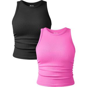 2 Piece Tank Tops Crew Neck Sleeveless Basic Stretch Casusal Yoga Crop Camis,XL