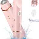 Electric Shaver for Women, 2-in-1 Electric Razor for Womens Legs Underarm Face Pubic Hairs, Rechargeable Razor Body Hair Trimmer Wet & Dry Use (Pink)