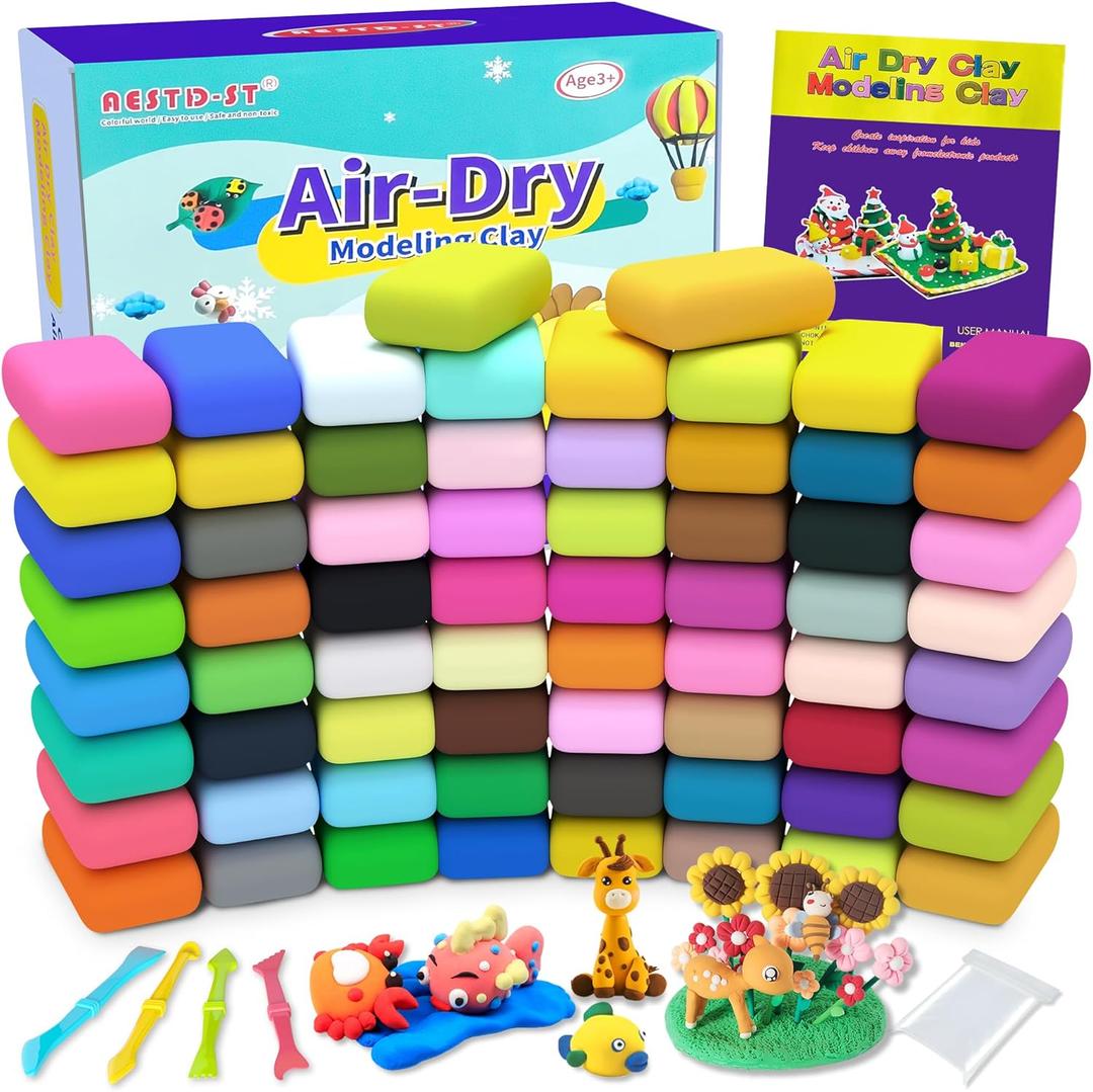 Aestd-ST Air Dry Clay 66 Colors, Modeling Clay for Kids, DIY Model Magic Clay, Molding Clay Kit with Sculpting Tools, Non-Sticky Soft and Super Light, Arts and Crafts Gift for Boys Girls Kids