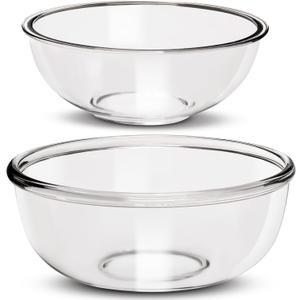 Large Borosilicate Glass Mixing Bowls, Set of 2 (6.4QT, 3.7QT) - Heavy-Duty, Stackable & Lead-Free. Oven, Microwave, Dishwasher & Freezer Safe. Ideal for Sourdough, Baking, Prepping, Serving.