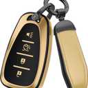 2 x For Chevy Key Fob Cover Accessories- Matte TPU Key Fob Cover with Leather Keychain for Equinox Malibu Camaro Cruze Blazer Traverse Trax and More. (Champagne Gold, 4-Buttons)
