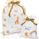 Gather & Knot Drawstring Gift Bags | 20" Large 12" Small | Premium Canvas | Reusable Fabric Wrap for Baby Shower, Neutral Gender Reveal, Kid Birthday | Boho Toy (Lrg 2pc Set)