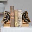Vintage Brass Butterfly Bookends,Resin Book Ends for Shelves,Heavy Duty Decorative Bookends,Creative Book Stopper Holder Decor for Desk Home Office,Shelf Decoration,Gifts for Mother's Day