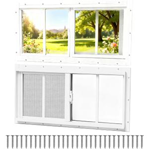 NeatiEase 2 Pack Sliding Windows, 10"x20" Shed Windows with Tempered Glass and Removable Fiberglass Screen for Chicken Coop, Shed, Basement, Playhouse, Household, Garage, Barns (White)