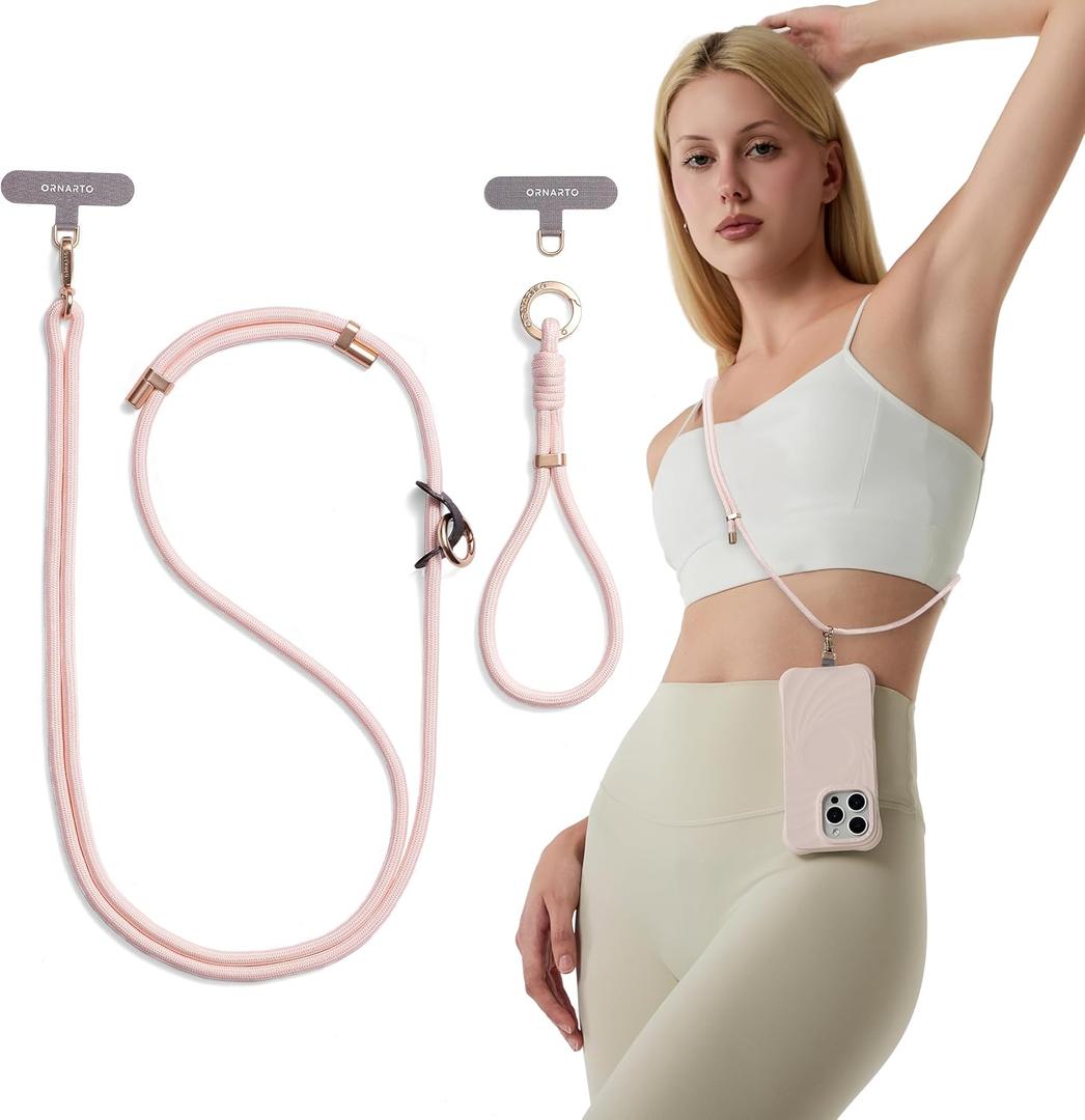 ORNARTO Adjustable Phone Lanyard Crossbody & Wrist Strap, Durable & Skin-Friendly, Universal Fit for All Phones, Pink