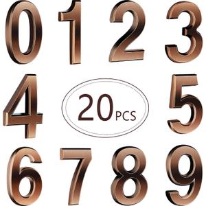 20 Pieces House Numbers Mailbox Numbers 0-9, 3D Door Address Numbers Self Adhesive Mailbox Numbers Sticker or House, Apartment, Office, Hotel Room, Mailbox Signs (Bronze,3 Inch)