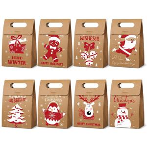 AmazingSpark 24 Pcs Red and White Kraft Paper Gift Boxes Christmas Candy Gift Treat Bags Holiday Gifts Birthday Decoration for Xmas Party Winter Supplies Theme Event, 6.1 x 3.9 x 2.4 Inches