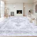 Area Rug 10x12 Living Room Rugs, Machine Washable Vintage Distressed Medallion Rug Non-Slip Soft Low Pile Large Indoor Rugs for Bedroom Kitchen Dining Room Office(Light Grey,10'x12')