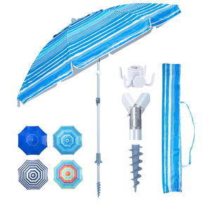 Tempera Heavy Duty High Wind Beach Umbrella with Sand Anchor & Carry Bag|Patio Outdoor Umbrella with Aluminum Frame and Push Button Tilt, Ideal for Travel Garden Lawn, UPF 60+