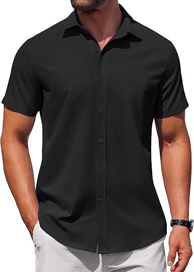 COOFANDY Men's Button Down Shirt Short Sleeve Casual Shirt for Men Summer Business Casual Dress Shirt M