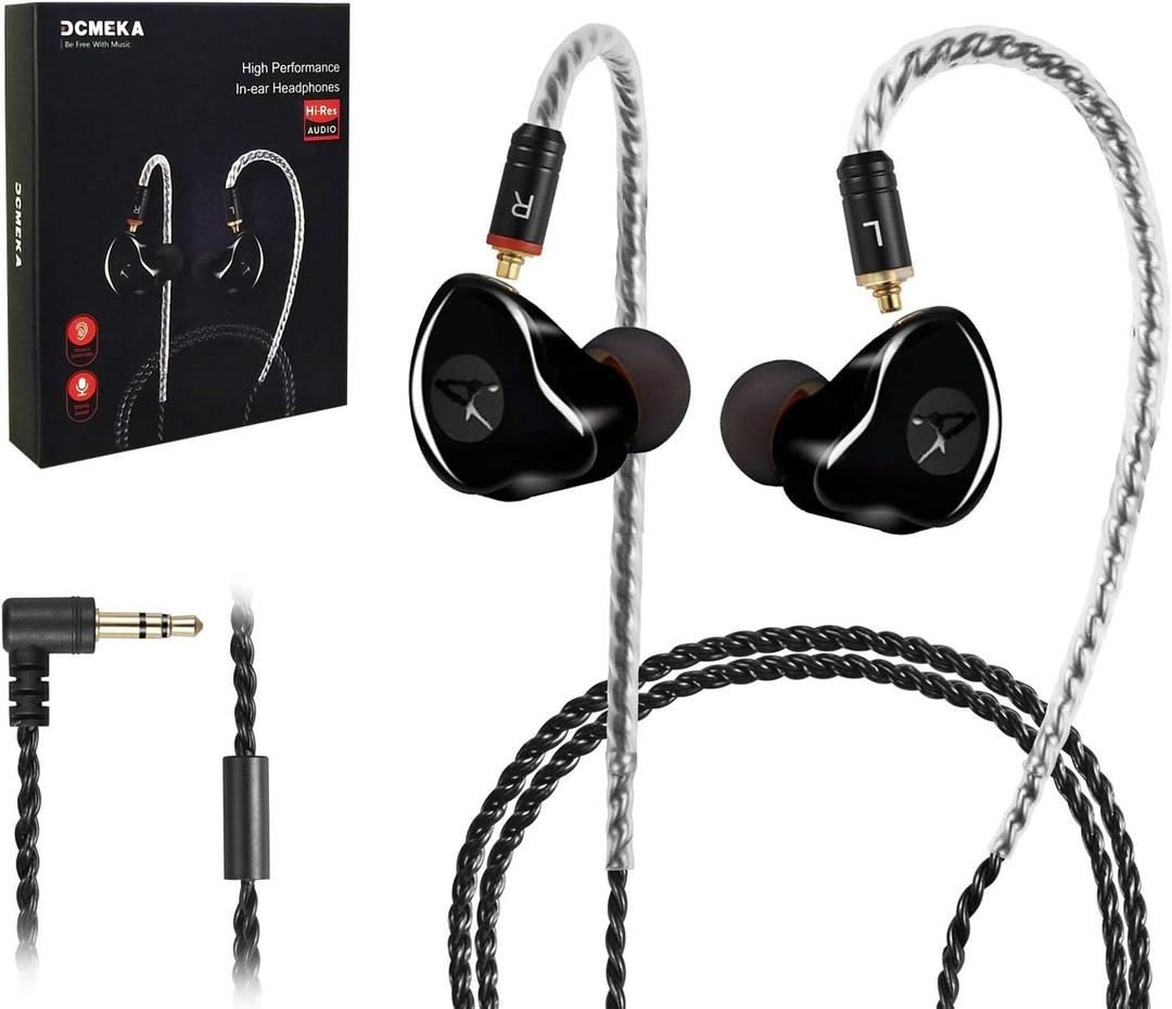 in Ear Monitor Headphones, HiFi Stereo IEM Earphones, Dynamic Dual Driver Wired Earbuds with Detachable Cable, Noise Canceling Headset for Singers Musicians Drummers Audiophile (Black)
