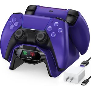 Fachixy Controller Charger for PS5, with 2-Hour Fast Charging chip, PlayStation 5 Charging Station with US Power Adapter and Cable, with LED Charging Status Indicator Light, Purple