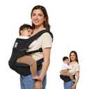 Ergobaby Alta Hip Seat Baby Carrier for Babies & Toddlers 4-48 Months (12-45 lbs) - 3-Position Convertible Ergonomic Baby Carrier with Storage Pocket, Sun Hood, Hip-Healthy Positioning - Onyx Black