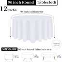 12 Pack White Round Tablecloth 90 Inch White Table Cloth Stain and Wrinkle Resistant Reusable and Washable Polyester Fabric Table Covers for Buffet Wedding Party and Banquet