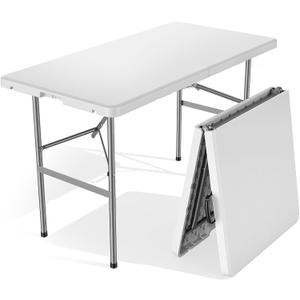 Sweetcrispy 4 FT Folding Picnic Table, Easy to Fold and Store | Foldable Table for Camping Picnic Dining Party Kitchen Outdoor Indoor with Carrying Handle