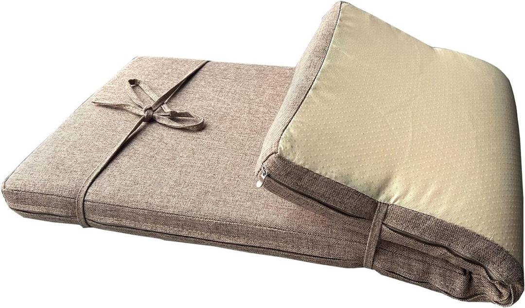 40 x 12 Inch Piano Bench Cushions for Indoor Furniture with Ties Non Slip Kitchen Dining Room Bench seat Cushion for Shoe Storage Ottoman Window Settee pad, Khaki