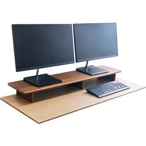 Solid Wood Dual Monitor Stand Riser Walnut Monitor Riser for Desk Wooden Desk Shelf Ergonomic Monitor Stand for Home Office, 45.28 x 9.06 x 3.94 inches