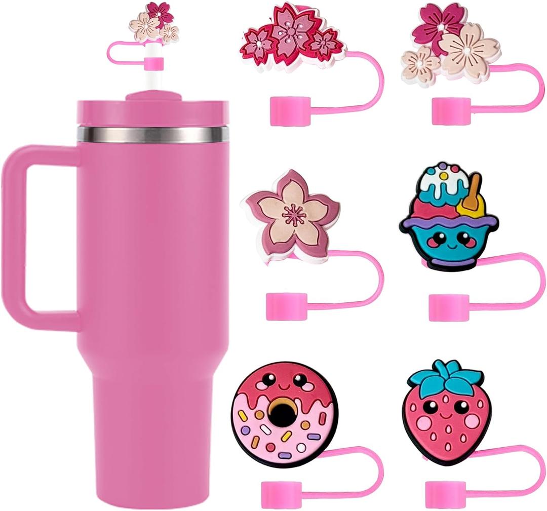 4 x 6-Pack Silicone Straw Covers compatible with Stanley 30oz & 40oz Tumblers and Water Bottle  Reusable Straw Caps & Toppers, Dust-Proof, Pink Cute Stanley Cup Accessories