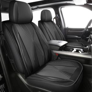 LINGVIDO Waterproof Faux Leather Seat Covers Compatible with 2009-2024 Dodge Ram 1500 2500 3500 Seat Cushion Protector Truck Pickup Crew Quad Cab with Split Bench 40/60(Black, Full Set Curved Back)