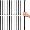 16 Inch Rebar Stakes, 1/2 Inch Diameter Galvanized Steel Ground Anchors, Heavy Duty Metal Spikes for Speed Bump, Wheel Stop, Parking Curb and Tent (24 Pack, Black)