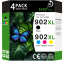 902XL High Yield Ink Cartridges Combo Pack (Black/Cyan/Magenta/Yellow 4-Pack) Compatible for HP 902XL HP902 HP902XL Replacement for Officejet Pro 6950 6951 6978 6968 6974 6975 6960 Printers