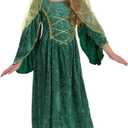 fun shack Green Girls Renaissance Costume, Medieval Princess Outfit for Kids, Historical Dress Up for Girls, M