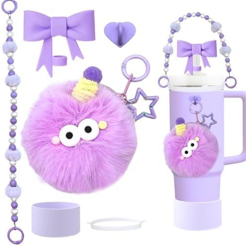 Stanley Cup Accessories Set, Stanley Accessories 30&40 oz,Bow Straw Cover for Stanley, Water Bottle Handle Strap, Boot for Stanley Cup, Beautify Your Cup, Unique Gifts for Women (Purple)