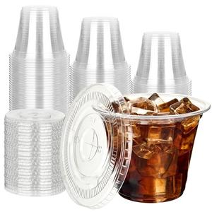 YEEHAW 9 oz 200 Pack Clear Plastic Cups with Flat Lids, Disposable Cups With Straw Slot Lids for Cold Drinks