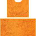 VAGAU Bathroom Rugs 2 Pieces Chenille Bath Rug Mat, Extra Thick and Soft Absorbent Bath Rugs, Machine Washable, Non-Slip Plush Bath Mats for Tub, Shower, and Bath Room (Orange)