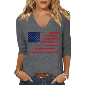 Scgirl Womens 3/4 V Neck Sleeve American Flag Shirts 4th of July Summer Shirts Graphic Tops, S Scgirl Womens 3/4 V Neck Sleeve American Flag Shirts 4th of July Summer Shirts Graphic Tops, S