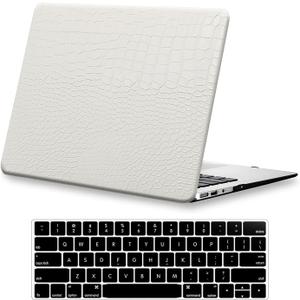 KEROM Compatible with Crocodile MacBook Pro 13 Inch Case 2025-2016 M2 M1 A2338 A2289 A2251 A2159 A1989 A1706 A1708, Textured Aligator Skin Snakeskin PU Leather Hardshell & Keyboard Cover, White