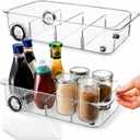 2 Pack Refrigerator Organizer Bin with Wheels, Roll Out Pantry Storage with Dividers, Clear Plastic Refrigerator Drawer, Upgrade Thick Fridge Caddy for Under Sink, Kitchen Organization