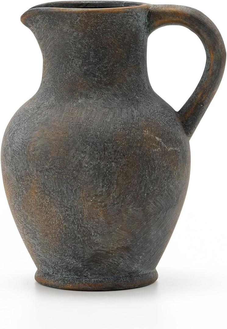SIDUCAL Ceramic Rustic Farmhouse Vase with Handle, Terracotta Vase, Minimalist Decorative Vases for Home Decor, Table, Wedding,Living Room, Shelf, Decoration(BD) (Black and Gold(8 In))