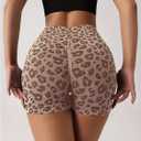 Women's Leopard Print High Waisted Sports Biker Shorts Tummy Control Stretchy Shorts (L)