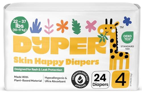DYPER - Baby Diapers Size 4 (24 Count) - Plant Based Disposable Diapers for Day and Overnight Premium Leak Protection, Skin-Friendly Comfort with Soft Size 4 Diapers (22-37 lbs)