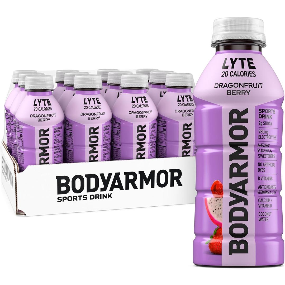 BODYARMOR Lyte Sports Drink Low-Calorie Sports Beverage, Dragonfruit Berry, Coconut Water Hydration, Natural Flavors with Vitamins, Potassium-Packed Electrolytes, Perfect for Athletes, 16 fl oz Bottle (Pack of 12) (EXP 08/13/26)