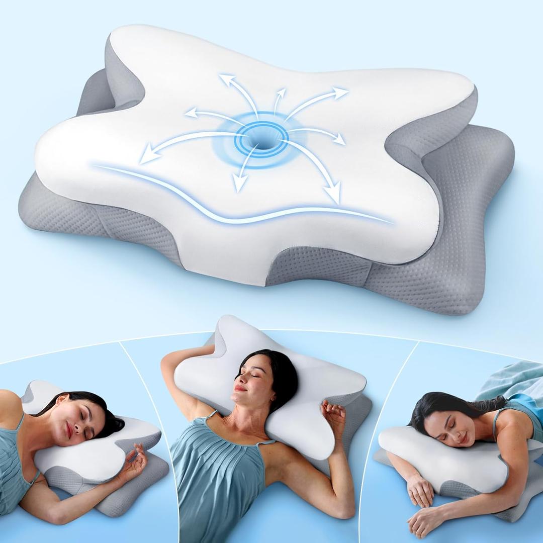 Effective Pain Relief Cervical Neck Pillow for Sleeping, Ergonomic Cooling Side Sleeper Pillow for Neck Support, Odorless Orthopedic Contour Memory Foam Pillows, Bed Pillow for Back Stomach Sleeper (Queen, White)
