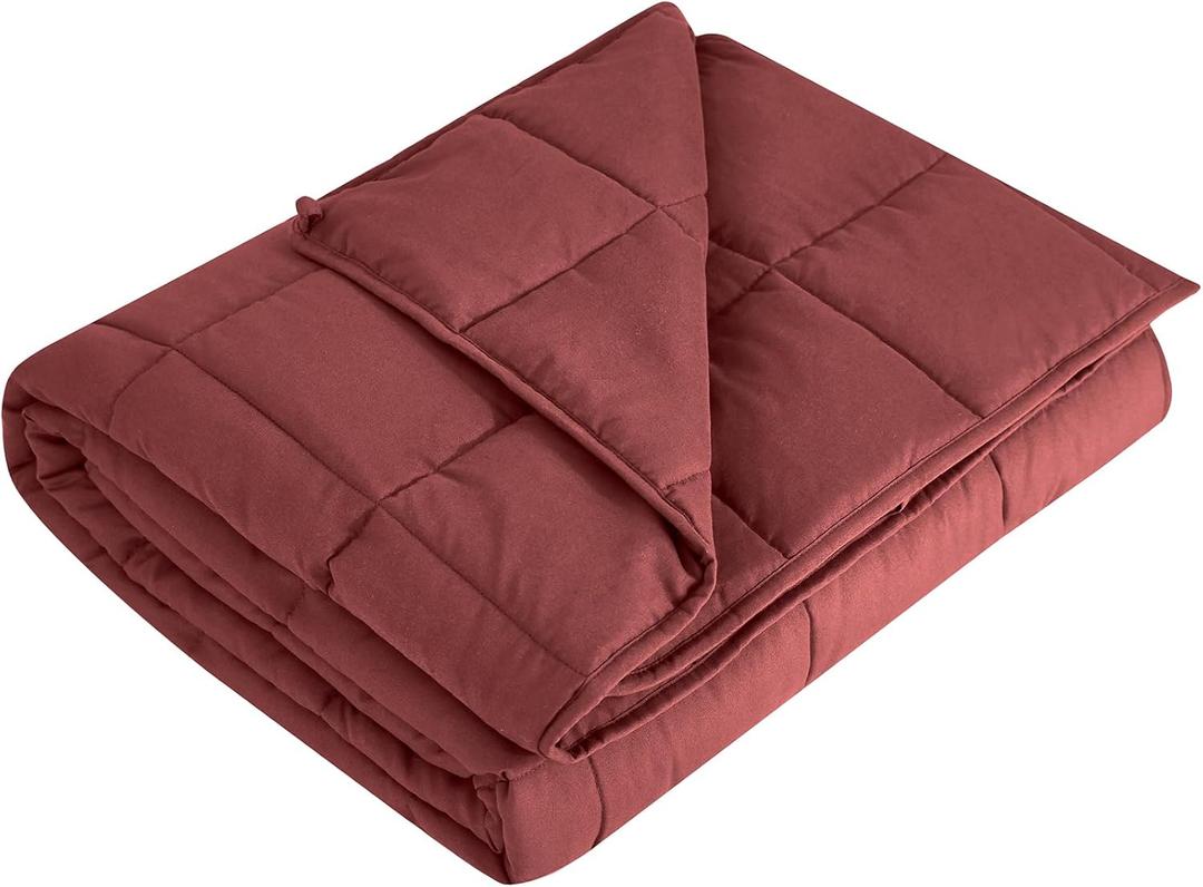 L'AGRATY Weighted Blanket - 48"x72" 15lbs Cooling Breathable Heavy Blanket Microfiber Material with Glass Beads for Adult All-Season Summer Fall Winter Soft Thick Comfort (10-burgundy)
