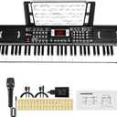 Electric Piano Keyboard, Digital 61 Key Piano Keyboard Kids with Speaker Microphone & Music Sheet Stand, Gift for Children Early Education Beginners, Black