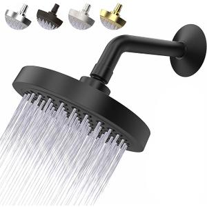 High Pressure Shower Head - Anti-Clogging Silicone Nozzles - 2.5 GPM Removable Restrictor - Easy to Clean Adjustable Replacement - easy to install with Plumbers Tape - 6 inch - Matte Black Finish