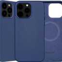 Genuine Leather Case for iPhone 15 Pro - Full Grain Leather Phone Case with MagSafe and Wireless Charging - Metal Buttons Camera Bezel - Slim Fit - Drop and Scratch Resistant - Navy Blue