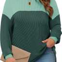 Womens Plus Size Sweatshirt Color Block Side Split Long Sleeve Crewneck Casual Loose Pullover Shirt Top (XXXL)