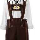 JerrisApparel Boys Oktoberfest Costume Halloween Cosplay Lederhosen Beer Festival Suit (7-8 Years, Brown)