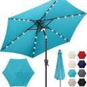 7.5ft Solar Umbrella Outdoor - Lighted Patio Umbrella with 24 LED Lights Waterprool Uv Protection, Table Umbrella with Tilt & Crank for Pool, Porch, Garden, Deck, Backyard(Sky Blue)